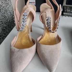 Crystal-Embellished Blush Pink Pointed Slingback Heels